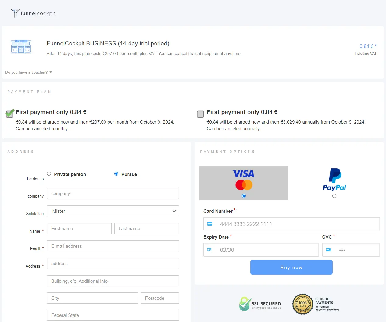 FunnelCockpit  Checkout Page
